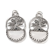 Natural Quartz Crystal Rock Crystal Bag Pendants, Rack Plating Antique Silver Plated Brass Tree Charms, Cadmium Free & Lead Free, 41x26x6mm, Hole: 5.5mm(G-Q163-06AS-03)