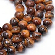 Round Natural Tiger Eye Bead Strands, 4~5mm, Hole: 1mm, about 87~90pcs/strand, 14.6~14.9 inch(G-R345-4mm-25)