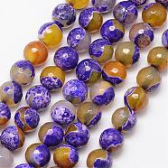 Natural Fire Crackle Agate Bead Strands, Round, Grade A, Faceted, Dyed & Heated, Mauve, 10mm, Hole: 1mm, about 37pcs/strand, 15 inch(G-K166-06F-10mm-07)