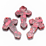 Synthetic Imperial Jasper Big Pendants, Dyed, Cross, Deep Pink, 60~61.5x38~39.5x7~8mm, Hole: 1.8mm(G-R457-06A)