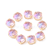 Moonlight Effect Flat Round Sew on Rhinestone, Multi-strand Links, with Golden Tone Brass Prong Settings, Garments Accessories, Light Rose, 10x7.5mm, Hole: 1mm(RGLA-G018-01A-05)