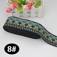 Ethnic Style Embroidery Polyester Ribbons, Jacquard Ribbon, Garment Accessories, Wave Pattern, Black, 1-3/4 inch(45mm), about 10.94 Yards(10m)/Roll(FABR-PW0003-02H)