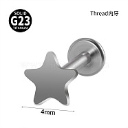 G23 Titanium 17 Gauge Threadless Labrets, Piercing Jewelry for Women Men, Stainless Steel Color, Star, 8mm, Pin: 1.2mm(WGEEA58-22)