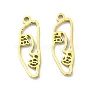 201 Stainless Steel Pendants, Laser Cut, Abstract Human Face Charm, Golden, 17.5x6x1mm, Hole: 1.2mm(STAS-K269-01E-G)