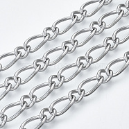 304 Stainless Steel Curb Chains, Figaro Chains, with Spool, Unwelded, Stainless Steel Color, 10.3x5x1mm and 6x4.8x1mm, about 82.02 Feet(25m)/roll(CHS-S001-07A-P)