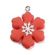 Christmas Theme Opaque Resin Pendants, with Platinum Tone Iron Loops, Snowflake, 30~30.5x23~23.5x4~4.5mm, Hole: 2mm(RESI-F054-A11)