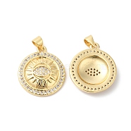 Brass Micro Pave Clear Cubic Zirconia Pendants, Flat Round with Eye Charms, Real 16K Gold Plated, 23x19.5x4mm, Hole: 4x3.5mm(ZIRC-L103-046G)