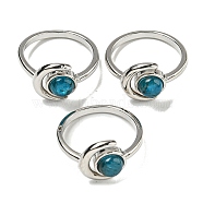 Natural Apatite Adjustable Rings, with Platinum Brass Findings, Long-Lasting Plated, Jewely for Women, Moon with Round, US Size 8(18.1mm).(RJEW-K269-09P-08)