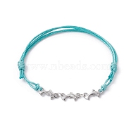 Dolphin 304 Stainless Steel Link Bracelets, Waxed Polyester Adjustable Bracelet, Stainless Steel Color, Inner Diameter: 2~3-1/8 inch(5~8cm)(BJEW-JB09947)