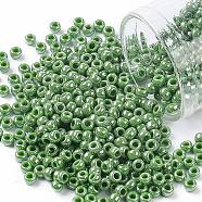TOHO Round Seed Beads, Japanese Seed Beads, (130) Opaque Luster Mint Green, 8/0, 3mm, Hole: 1mm, about 1111pcs/50g(SEED-XTR08-0130)