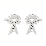 201 Stainless Steel Pendants, Flower Charm, Stainless Steel Color, 20x15x1mm, Hole: 1.6mm(STAS-N091-170P)