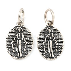 925 Thai Sterling Silver Religious Medal Pendants, Religion Oval Charms with Jump Rings & 925 Stamp, Antique Silver, 15.5x10x1mm, Hole: 4mm(STER-NH0001-68AS)