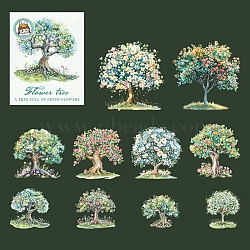 10Pcs 10 Styles Flower Tree Waterproof PET Stickers, Decorative Stickers, for Water Bottles,  Mobile Phone, Skateboard, Guitar Stickers, Dark Sea Green, 52~98x57~100x0.1mm, 1pc/style(DIY-G121-03A)