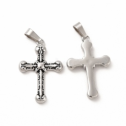 Ion Plating(IP) 304 Stainless Steel Pendants, 201 Stainless Steel Clasp, Cross Charms, Antique Silver, 26x17x3mm, Hole: 3x6mm(STAS-M089-21AS)