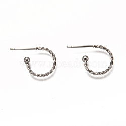 304 Stainless Steel Stud Earring Findings, Half Hoop Earrings, Twist Ring, Stainless Steel Color, 12.5x18.5x1.2mm, Pin: 0.7mm(X-STAS-L252-001P)
