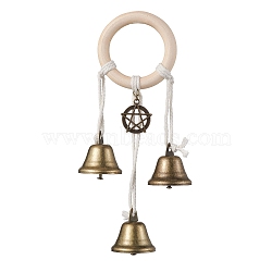 Alloy & Iron Star Protective Witch Bells for Doorknob, Wood Ring Witch Wind Chime for Home Decor, Antique Bronze, 212mm(HJEW-JM01895)