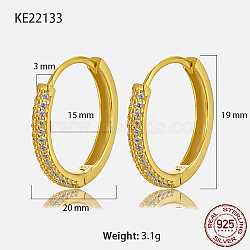 925 Sterling Silver Micro Pave Cubic Zirconia Hoop Earrings, with S925 Stamp, Real 18K Gold Plated, 20x3mm(MZ8987-1)