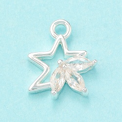 Clear Glass Pendnants, with Brass Findings, Star Charms, Silver, 11x9x2mm, Hole: 1.4mm(KK-P228-11S)