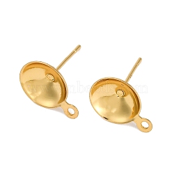 304 Stainless Steel Stud Earring Findings, Flat Round Earring Settings with Loop, Real 18K Gold Plated, 13.5x10x11.5mm, Hole: 1.4mm, Pin: 0.7mm(STAS-S151-01G-C)