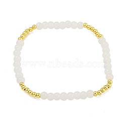 Rack Plating Brass with Crystal Round Beaded Bracelets for Women, Cadmium Free & Lead Free, Long-Lasting Plated, Real 18K Gold Plated, White, Inner Diameter: 2 inch(5cm)(BJEW-B106-20G-02)