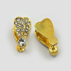 Brass Pinch Bails, with Rhinestones, teardrop, Golden, 14x8mm, Pin: 1mm(X-KK-C3221-G)