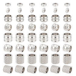 DICOSMETIC 80Pcs 4 Style 304 Stainless Steel European Beads, Large Hole Beads, Column & Hexagon, Stainless Steel Color, 5~7x4.5~7mm, 1.8~4.5mm, 20pcs/style(STAS-DC0006-04)