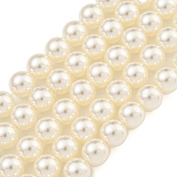 Glass Pearl Beads Strands, Round, Bisque, 8mm, Hole: 0.6mm, about 51pcs/strand, 15.98''(40.6cm)(X-HY-G002-01D-02)