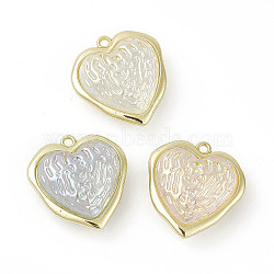 Acrylic Pendants, with Light Gold Tone Alloy Edge & Loop, Hammered Heart Charm, Mixed Color, 25.5x24x11mm, Hole: 1.8mm(OACR-E004-01G)