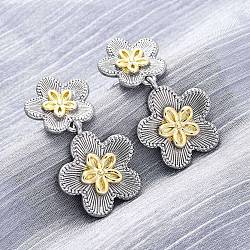 Flower Brass Dangle Stud Earrings, Long-Lasting Plated, Lead Free & Cadmium Free, Real 18K Gold Plated, 35x19mm(EJEW-H158-11GP)