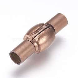 304 Stainless Steel European Clasps with Cord Ends, Smooth Surface, Column, Rose Gold, 23x8mm, Hole: 4mm(STAS-E144-041RG)