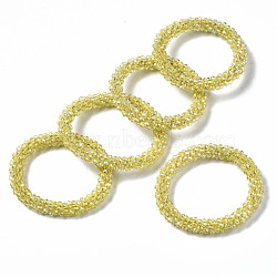 Faceted Transparent Glass Beads Stretch Bracelets, Rainbow Plated, Rondelle, Yellow, Inner Diameter: 2 inch(5cm)(BJEW-S144-002C-04)