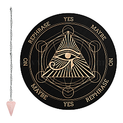 1Pc Cone/Spike/Pendulum Natural Rose Quartz Stone Pendants, 1Pc 304 Stainless Steel Cable Chain Necklaces, 1Pc PVC Custom Pendulum Board, Dowsing Divination Board, Eye of Horus Pattern, 3pcs/set(DIY-CP0007-74E)