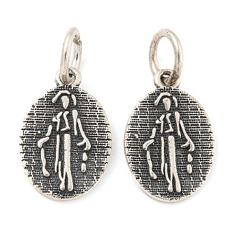 925 Thai Sterling Silver Religious Medal Pendants, Religion Oval Charms with Jump Rings & 925 Stamp, Antique Silver, 15.5x10x1mm, Hole: 4mm