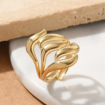 304 Stainless Steel Open Cuff Rings for Unisex, Real 18K Gold Plated, 22mm, Adjustable