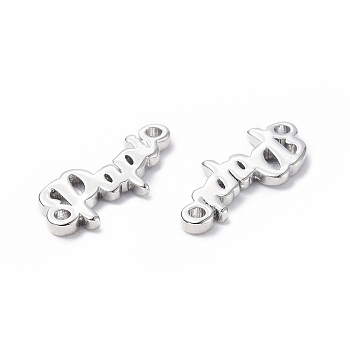 Eco-Friendly Rack Plating Brass Connector Charms, Long-Lasting Plated, Lead Free & Cadmium Free, Word Papi, Platinum, 6x15x1.5mm, Hole: 1.2mm