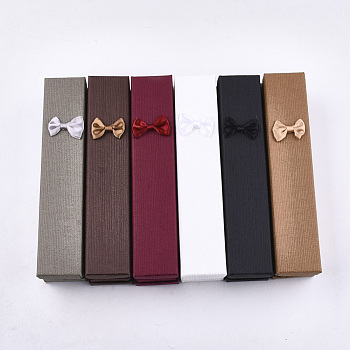 Cardboard Necklace Boxes, with Sponge Inside, Rectangle with Bowknot, Mixed Color, 21x4x2.7cm