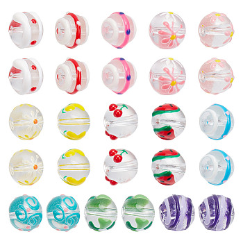 26Pcs 13 Colors Handmade Lampwork Beads, Hand Painted Beads, Round, Mixed Color, 12x11mm, Hole: 1.6mm, 2pcs/color