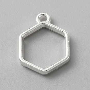 Alloy Open Back Bezel Pendants, for DIY UV Resin, Epoxy Resin, Pressed Flower Jewelry, Hexagon, Antique Silver, 20x15x3mm, Hole: 2mm, Inner Diameter: 13.5x12mm
