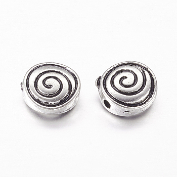 Tibetan Style Alloy Beads, Lead Free and Cadmium Free, Flat Round, Antique Silver, 8x8x4mm, Hole: 1mm