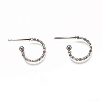 304 Stainless Steel Stud Earring Findings, Half Hoop Earrings, Twist Ring, Stainless Steel Color, 12.5x18.5x1.2mm, Pin: 0.7mm