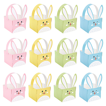 Rabbit Paper Storage Gift Boxes with Handle, Gift Packaging Case for Easter, Mixed Color, 12x12x20cm