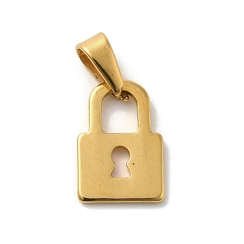 Vacuum Plating 304 Stainless Steel Charms, Padlock Charm, Golden, 12x8x1mm, Hole: 2x5mm