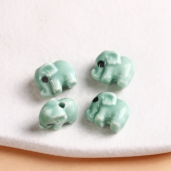 Handmade Porcelain Beads, for Bracelet/Necklace Decoration, DIY Jewelry Accessories, Elephant, Light Cyan, 11x14mm