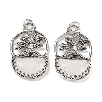 Natural Quartz Crystal Rock Crystal Bag Pendants, Rack Plating Antique Silver Plated Brass Tree Charms, Cadmium Free & Lead Free, 41x26x6mm, Hole: 5.5mm