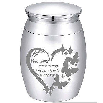 CREATCABIN Alloy Cremation Urn, for Commemorate Kinsfolk Cremains Container, Column, with Velvet Pouch, Silver Polishing Cloth, Disposable Spoon, Butterfly, 40.5x30mm