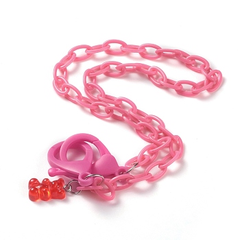 Personalized ABS Plastic Cable Chain Necklaces, Eyeglass Chains, Handbag Chains, with Plastic Lobster Claw Clasps and Resin Bear Pendants, Hot Pink, 19-1/8 inch(48.5cm)