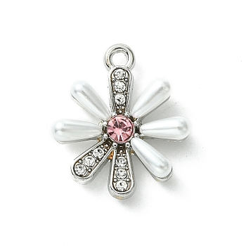 Alloy and Rhinestone Pendant, with Resin, Flower, Platinum, 19x16x5mm, Hole: 1.6mm