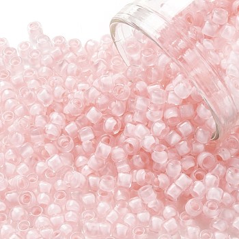 TOHO Round Seed Beads, Japanese Seed Beads, (967) Inside Color Crystal/Neon Rosaline Lined, 8/0, 3mm, Hole: 1mm, about 220pcs/10g