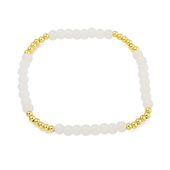 Rack Plating Brass with Crystal Round Beaded Bracelets for Women, Cadmium Free & Lead Free, Long-Lasting Plated, Real 18K Gold Plated, White, Inner Diameter: 2 inch(5cm)