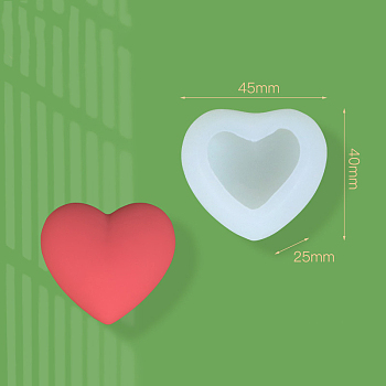 3D Heart DIY Soap Food Grade Silicone Molds, for Handmade Soap Making, White, 40x45x25mm